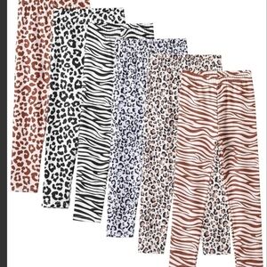 Girls  6 Pairs Animal Print Leggings Set Size 4/5